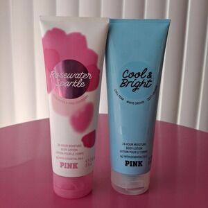 Victoria's Secret PINK Body Lotion ROSEWATER SPARKLE COOL & BRIGHT 8 oz Set of 2